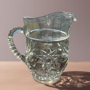 Anchor Hocking EAPC Star Of David Clear Glass Small Pitcher Creamer 5.5” Vintage